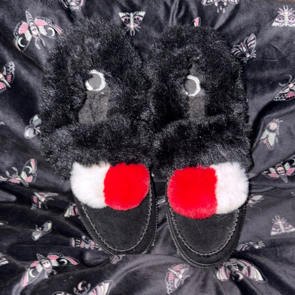 Journee Collection Black and Red Slippers with Pom-Poms
